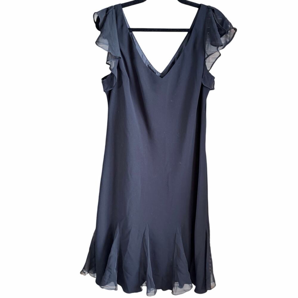 Vintage Scarlett Black Flutter Sleeve Chiffon Dress Size 16 whimsigoth romantic
